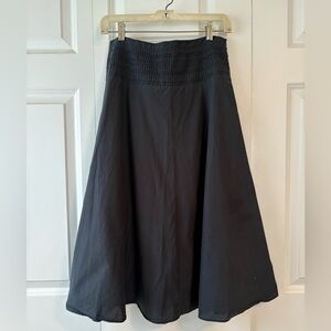 Ralph Lauren flared midi skirt in black with waist detail.